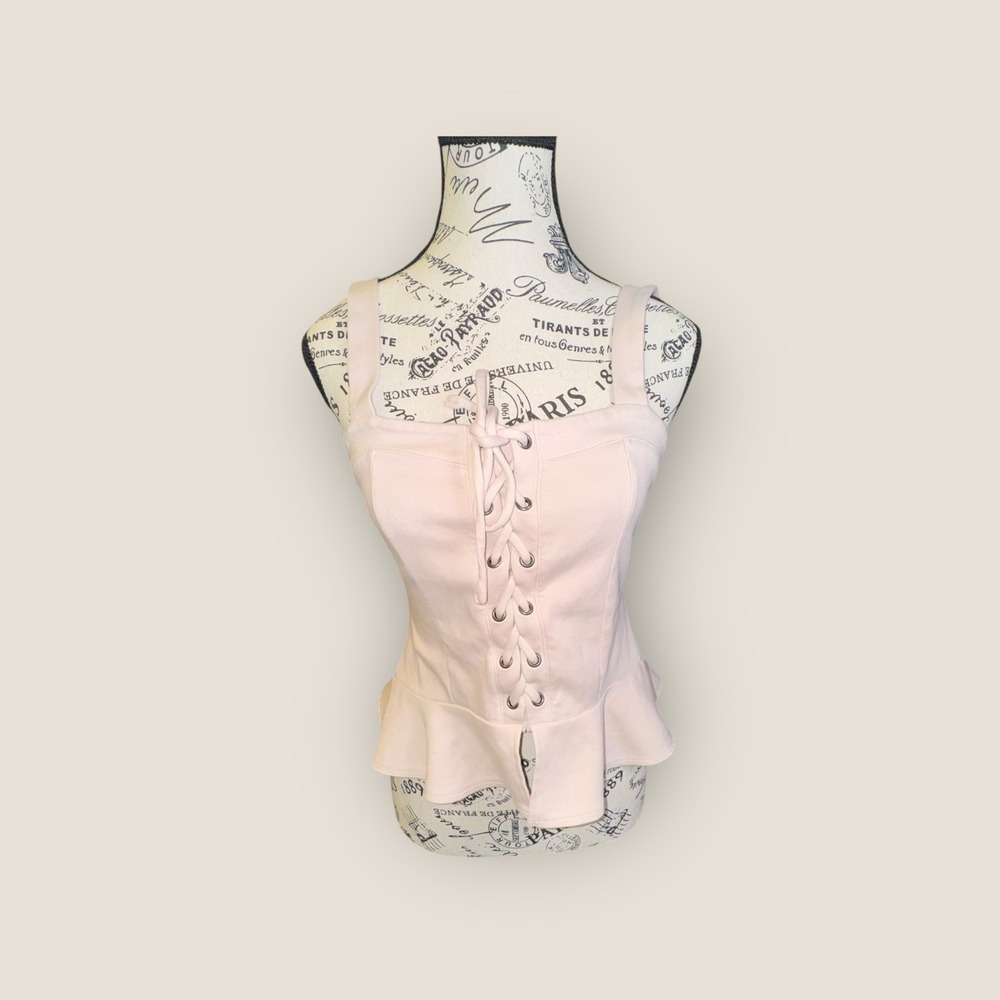 Aeropostale Women's Pink Lace Up Corset Peplum Tank Top Size M - Picture 2 of 7